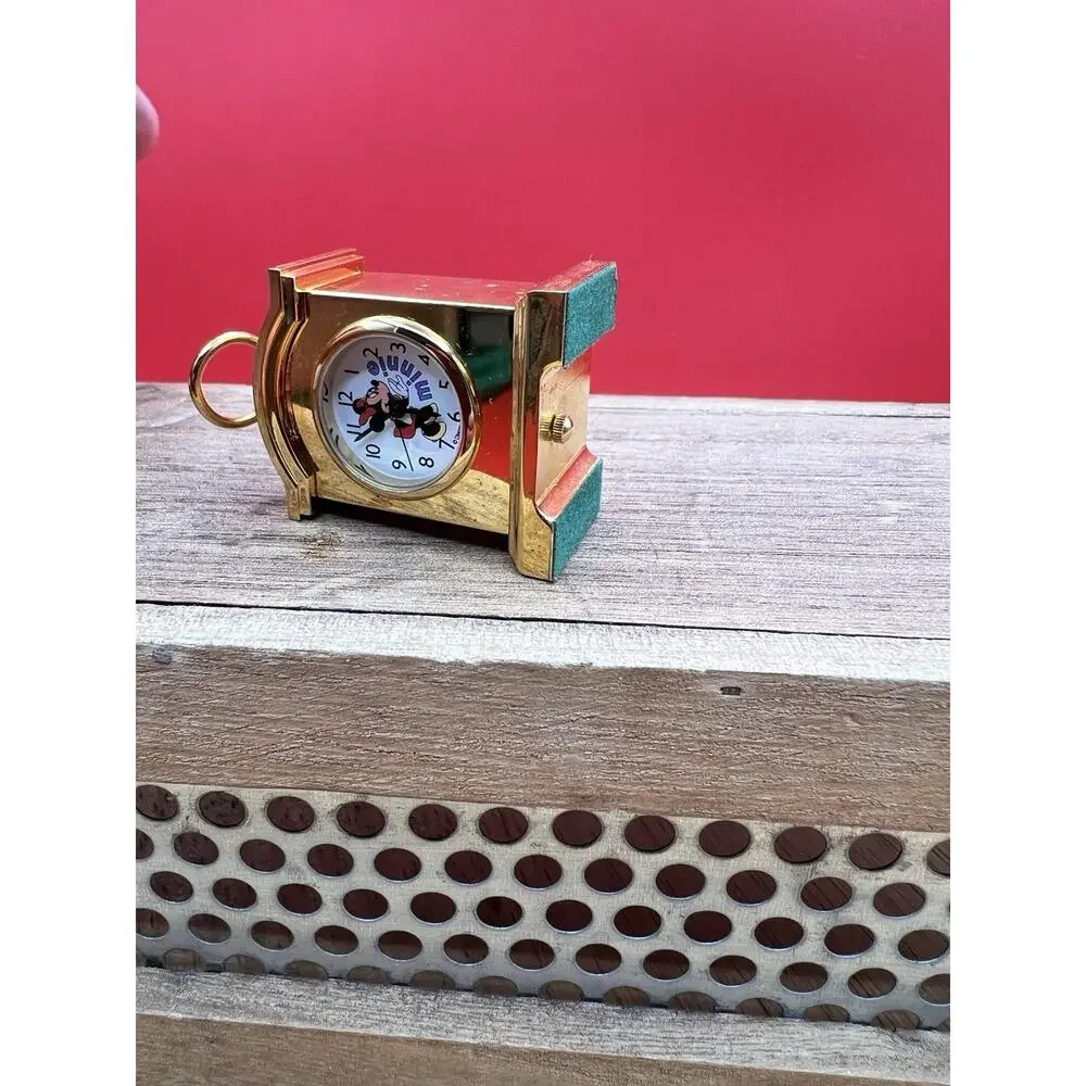Vintage Minnie Mouse Small Brass Clock Analog Official Disney New Battery.